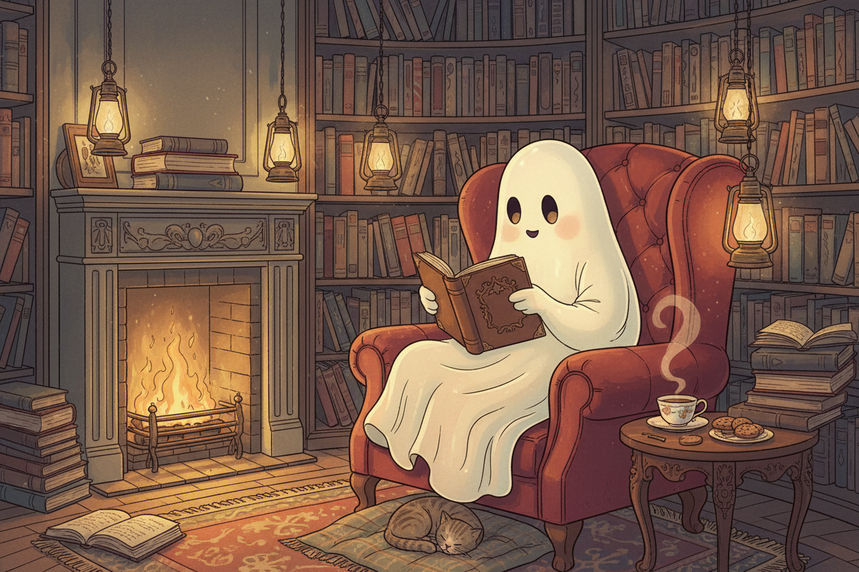 ghost reading a book